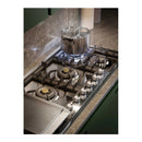 ILVE Professional Plus II 48-Inch Built-In Natural Gas Cooktop with 6 Total Black Brass Burners & Left Griddle in Stainless Steel (UHCPT125FSS)