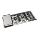 ILVE Professional Plus II 48-Inch Built-In Natural Gas Cooktop with 6 Total Black Brass Burners & Left Griddle in Stainless Steel (UHCPT125FSS)