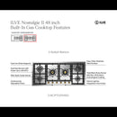 ILVE Nostalgie II 48-Inch Built-In Natural Gas Cooktop with 6 Total Black Brass Burners in Stainless Steel (UHCPT125NSSG)