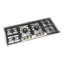 ILVE Nostalgie II 48-Inch Built-In Natural Gas Cooktop with 6 Total Black Brass Burners in Stainless Steel (UHCPT125NSSG)