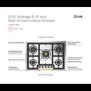 ILVE Nostalgie II 30-Inch Built-In Natural Gas Cooktop with 5 Burners in Stainless Steel with Brass Knob (UHCPT75NSSG)