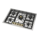 ILVE Nostalgie II 30-Inch Built-In Natural Gas Cooktop with 5 Burners in Stainless Steel with Brass Knob (UHCPT75NSSG)