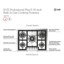ILVE Professional Plus II 30-Inch Built-In Natural Gas Cooktop with 5 Burners in Stainless Steel (UHCPT75SS)