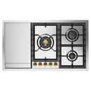 ILVE Nostalgie II 36-Inch Built-In Propane Gas Cooktop with 5 Total Black Brass Burners & Griddle in Stainless Steel with Brass Knob (UHCPT95FNSSGLP)