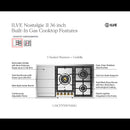 ILVE Nostalgie II 36-Inch Built-In Propane Gas Cooktop with 5 Total Black Brass Burners & Griddle in Stainless Steel with Brass Knob (UHCPT95FNSSGLP)