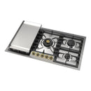 ILVE Nostalgie II 36-Inch Built-In Propane Gas Cooktop with 5 Total Black Brass Burners & Griddle in Stainless Steel with Brass Knob (UHCPT95FNSSGLP)