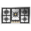ILVE Nostalgie II 36-Inch Built-In Natural Gas Cooktop with 5 Burners in Stainless Steel with Brass Knob (UHCPT95NSSG)