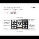 ILVE Nostalgie II 36-Inch Built-In Natural Gas Cooktop with 5 Burners in Stainless Steel with Brass Knob (UHCPT95NSSG)