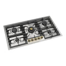 ILVE Nostalgie II 36-Inch Built-In Natural Gas Cooktop with 5 Burners in Stainless Steel with Brass Knob (UHCPT95NSSG)