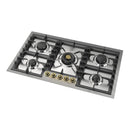 ILVE Nostalgie II 36-Inch Built-In Natural Gas Cooktop with 5 Burners in Stainless Steel with Brass Knob (UHCPT95NSSG)