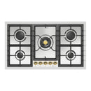 ILVE Nostalgie II 36-Inch Built-In Natural Gas Cooktop with 5 Burners in Stainless Steel with Brass Knob (UHCPT95NSSG)