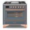 ILVE 36-Inch Majestic II Dual Fuel Range with 6 Burners and Removable Griddle - 3.5 cu. ft. Oven in Blue Grey with Copper Trim (UM09FDNS3BGP)