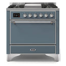 ILVE 36-Inch Majestic II Series Freestanding Dual Fuel Single Solid Door Oven Range with 6 Sealed Burners and Removable Griddle in Blue Grey with Chrome Trim (UM09FDQNS3BGC)