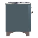ILVE 48-Inch Majestic II Dual Fuel Range with 8 Sealed Brass Burners and Removable Griddle with 5.62 cu. ft. Oven in Blue Grey with Bronze Trim (UM12FDNS3BGB)