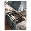 ILVE 48-Inch Majestic II Dual Fuel Range with 8 Sealed Brass Burners and Removable Griddle with 5.62 cu. ft. Oven in Blue Grey with Bronze Trim (UM12FDNS3BGB)