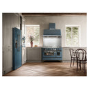 ILVE 48-Inch Majestic II Dual Fuel Range with 8 Sealed Brass Burners and Removable Griddle with 5.62 cu. ft. Oven in Blue Grey with Bronze Trim (UM12FDNS3BGB)