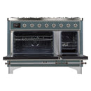 ILVE 48-Inch Majestic II Dual Fuel Range with 8 Sealed Brass Burners and Removable Griddle with 5.62 cu. ft. Oven in in Blue Grey with Chrome Trim (UM12FDNS3BGC)