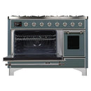 ILVE 48-Inch Majestic II Dual Fuel Range with 8 Sealed Brass Burners and Removable Griddle with 5.62 cu. ft. Oven in in Blue Grey with Chrome Trim (UM12FDNS3BGC)