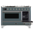 ILVE 48-Inch Majestic II Dual Fuel Range with 8 Sealed Brass Burners and Removable Griddle with 5.62 cu. ft. Oven in in Blue Grey with Chrome Trim (UM12FDNS3BGC)