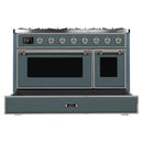 ILVE 48-Inch Majestic II Dual Fuel Range with 8 Sealed Brass Burners and Removable Griddle with 5.62 cu. ft. Oven in in Blue Grey with Chrome Trim (UM12FDNS3BGC)