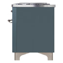 ILVE 48-Inch Majestic II Dual Fuel Range with 8 Sealed Brass Burners and Removable Griddle with 5.62 cu. ft. Oven in in Blue Grey with Chrome Trim (UM12FDNS3BGC)