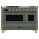 ILVE 48-Inch Majestic II Dual Fuel Range with 8 Sealed Brass Burners and Removable Griddle with 5.62 cu. ft. Oven in in Blue Grey with Brass Trim (UM12FDNS3BGG)