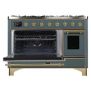 ILVE 48-Inch Majestic II Dual Fuel Range with 8 Sealed Brass Burners and Removable Griddle with 5.62 cu. ft. Oven in in Blue Grey with Brass Trim (UM12FDNS3BGG)