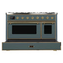 ILVE 48-Inch Majestic II Dual Fuel Range with 8 Sealed Brass Burners and Removable Griddle with 5.62 cu. ft. Oven in in Blue Grey with Brass Trim (UM12FDNS3BGG)