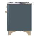 ILVE 48-Inch Majestic II Dual Fuel Range with 8 Sealed Brass Burners and Removable Griddle with 5.62 cu. ft. Oven in in Blue Grey with Brass Trim (UM12FDNS3BGG)