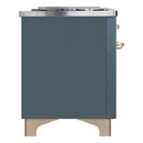 ILVE 48-Inch Majestic II Dual Fuel Range with 8 Sealed Brass Burners and Removable Griddle with 5.62 cu. ft. Oven in in Blue Grey with Brass Trim (UM12FDNS3BGG)