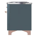 ILVE 48-Inch Majestic II Dual Fuel Range with 8 Sealed Brass Burners and Removable Griddle with 5.62 cu. ft. Oven in Blue Grey with Copper Trim (UM12FDNS3BGP)