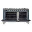 ILVE 60-Inch Majestic II Dual Fuel Range with 9 Sealed Burners and Removable Griddle in Blue Grey with Chrome Trim (UM15FDNS3BGC)