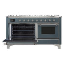 ILVE 60-Inch Majestic II Dual Fuel Range with 9 Sealed Burners and Removable Griddle in Blue Grey with Chrome Trim (UM15FDNS3BGC)