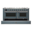 ILVE 60-Inch Majestic II Dual Fuel Range with 9 Sealed Burners and Removable Griddle in Blue Grey with Chrome Trim (UM15FDNS3BGC)