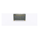 ILVE 60-Inch Majestic II Dual Fuel Range with 9 Sealed Burners and Removable Griddle in Blue Grey with Brass Trim (UM15FDNS3BGG)