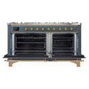 ILVE 60-Inch Majestic II Dual Fuel Range with 9 Sealed Burners and Removable Griddle in Blue Grey with Brass Trim (UM15FDNS3BGG)