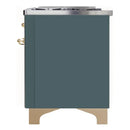 ILVE 60-Inch Majestic II Dual Fuel Range with 9 Sealed Burners and Removable Griddle in Blue Grey with Brass Trim (UM15FDNS3BGG)