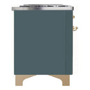 ILVE 60-Inch Majestic II Dual Fuel Range with 9 Sealed Burners and Removable Griddle in Blue Grey with Brass Trim (UM15FDNS3BGG)
