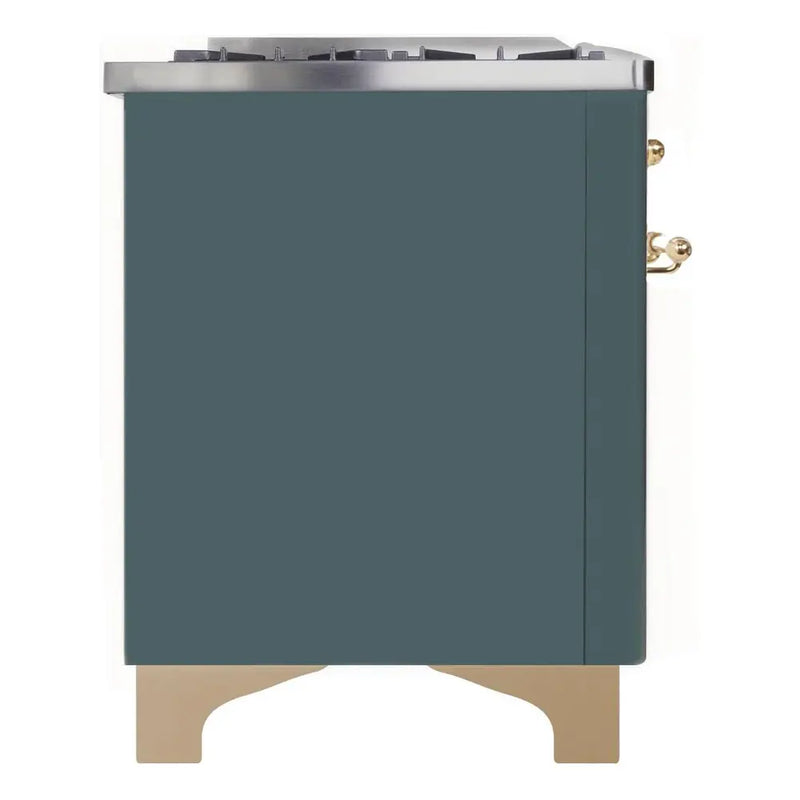ILVE 60-Inch Majestic II Dual Fuel Range with 9 Sealed Burners and Removable Griddle in Blue Grey with Brass Trim (UM15FDNS3BGG)