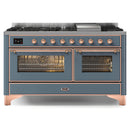 ILVE 60-Inch Majestic II Dual Fuel Range with 9 Sealed Burners and Removable Griddle in Blue Grey with Copper Trim (UM15FDNS3BGP)