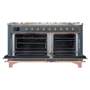 ILVE 60-Inch Majestic II Dual Fuel Range with 9 Sealed Burners and Removable Griddle in Blue Grey with Copper Trim (UM15FDNS3BGP)