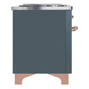 ILVE 60-Inch Majestic II Dual Fuel Range with 9 Sealed Burners and Removable Griddle in Blue Grey with Copper Trim (UM15FDNS3BGP)