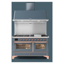 ILVE 60-Inch Majestic II Dual Fuel Range with 9 Sealed Burners and Removable Griddle in Blue Grey with Copper Trim (UM15FDNS3BGP)