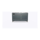 ILVE 60-Inch Majestic II Dual Fuel Range with 9 Sealed Burners and Removable Griddle  with Solid Door Oven in Blue Grey with Chrome Trim (UM15FDQNS3BGC)