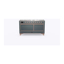 ILVE 60-Inch Majestic II Dual Fuel Range with 9 Sealed Burners and Removable Griddle with Solid Door Oven in Blue Grey with Copper Trim (UM15FDQNS3BGP)