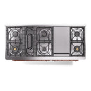 ILVE 60-Inch Majestic II Dual Fuel Range with 9 Sealed Burners and Removable Griddle with Solid Door Oven in Blue Grey with Copper Trim (UM15FDQNS3BGP)