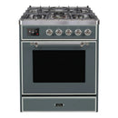 ILVE 30-Inch Majestic II Dual Fuel Range with 5 Sealed Brass Burners - 4  cu. ft. Oven - in Blue Grey with Chrome (UM30DNE3BGC)