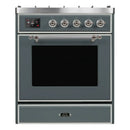 ILVE 30-Inch Majestic II Dual Fuel Range with 5 Sealed Brass Burners - 4  cu. ft. Oven - in Blue Grey with Chrome (UM30DNE3BGC)
