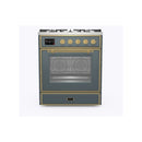 ILVE 30-Inch Majestic II Dual Fuel Range with 5 Sealed Brass Burners in Blue Grey with Brass Trim (UM30DNE3BGG)