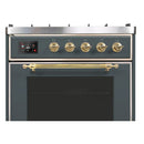 ILVE 30-Inch Majestic II Dual Fuel Range with 5 Sealed Brass Burners in Blue Grey with Brass Trim (UM30DNE3BGG)